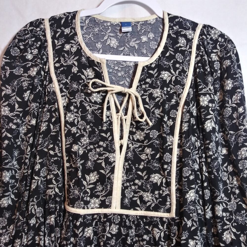 Old Navy Black Floral Long-Sleeve Boho Mini Dress Size L - Picture 7 of 11